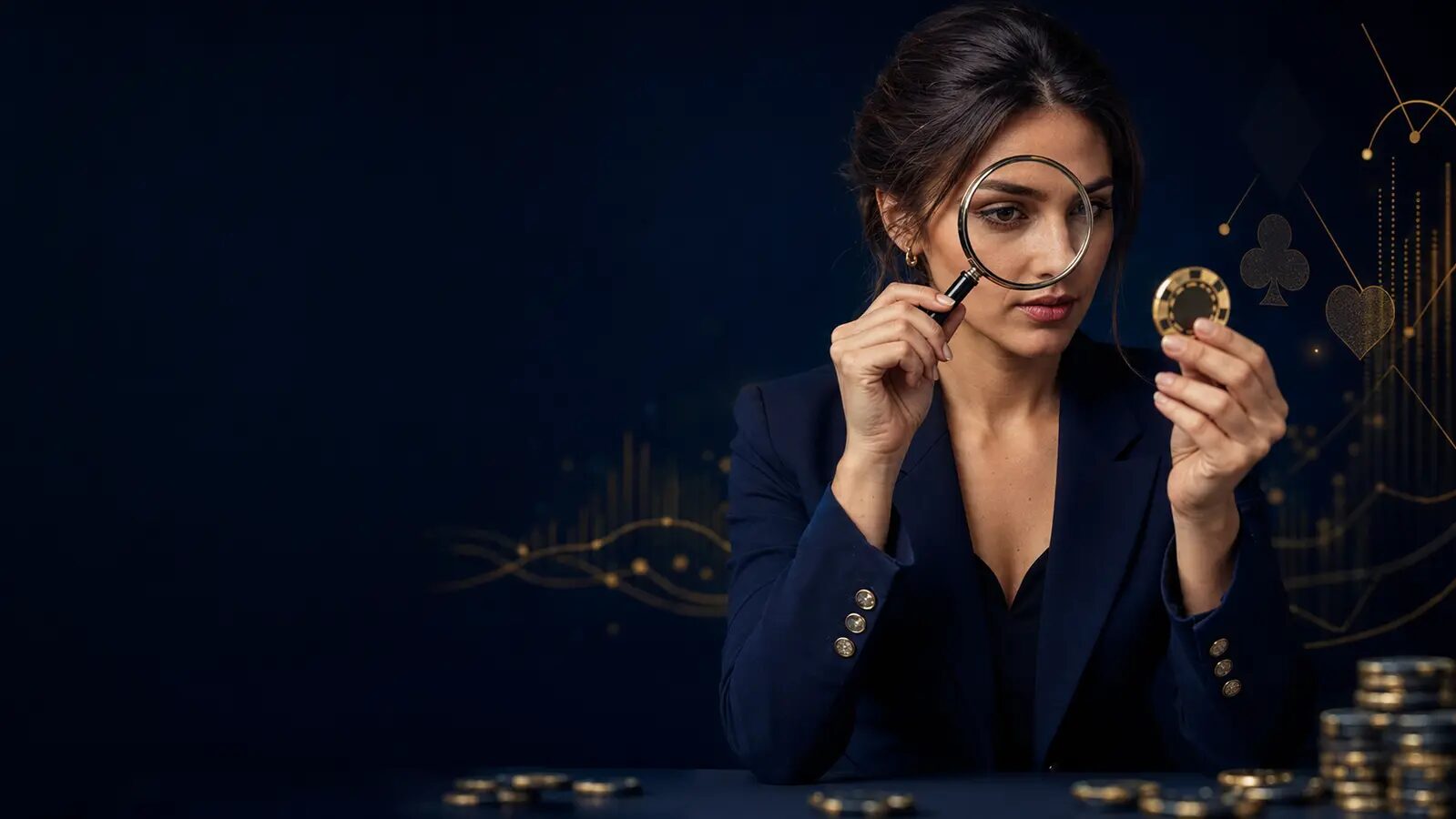 Casino sitesini büyüteçle inceleyen CasinoAnaliz uzmanı